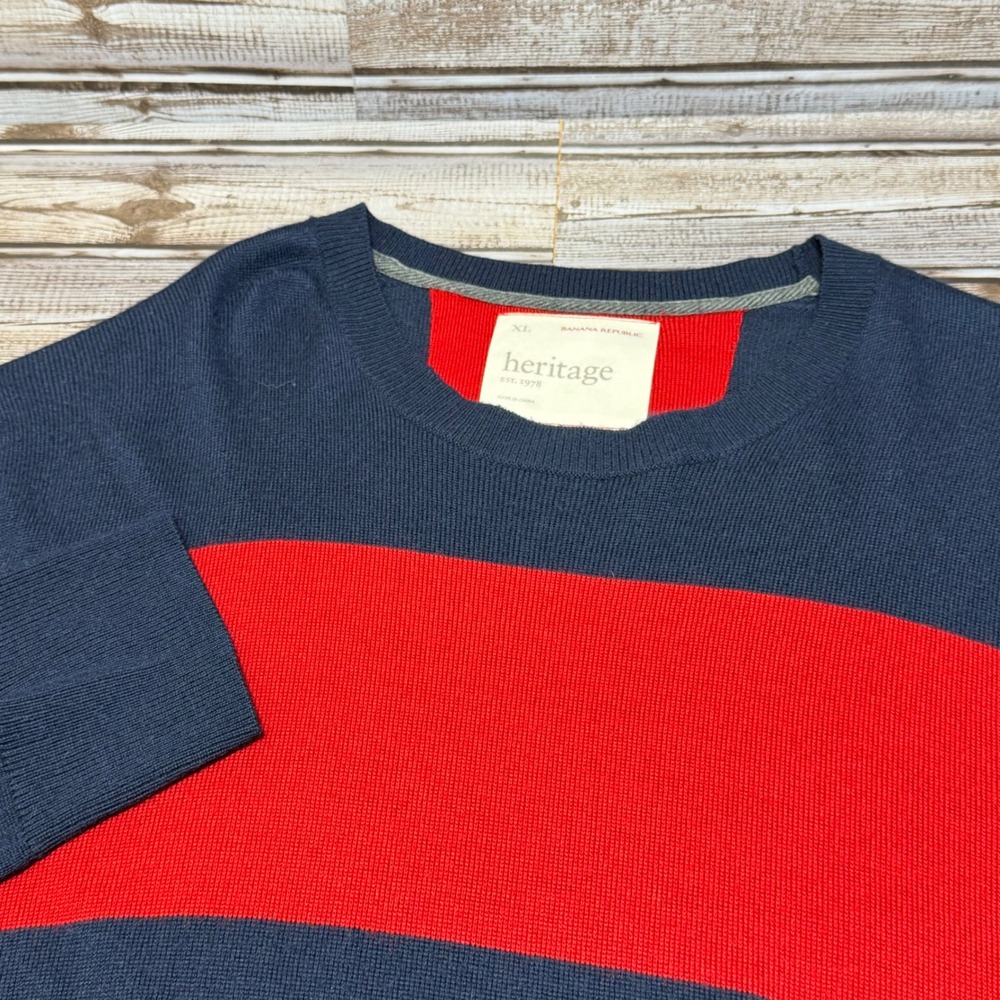 Banana Republic Heritage Sweater Mens XL Navy Blue Red Colorblock Crewneck